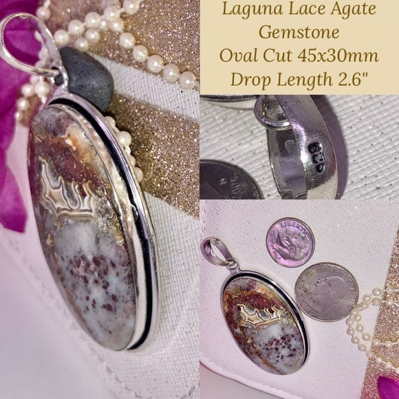 Laguna Lace Agate Gemstone Handmade Pendant Necklace - Picture 5 of 6